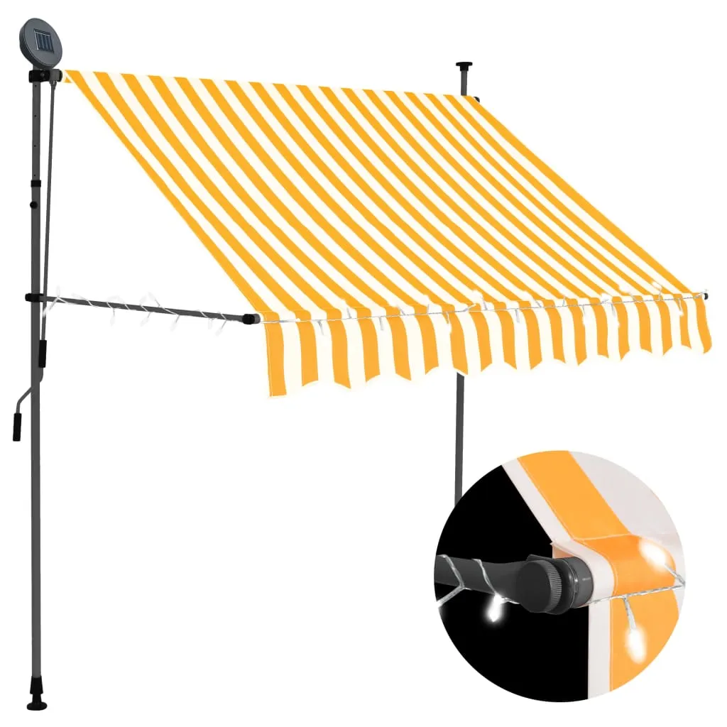 Gelenkarmmarkise, Einziehbare Markise Handbetrieben mit LED 150 cm Weiß Orange|Sonnenschutz, Anti-UV und wasserfest